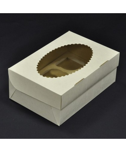 Коробка для капкейков на 6 шт с окном двухсторонняя Крафт/Белая